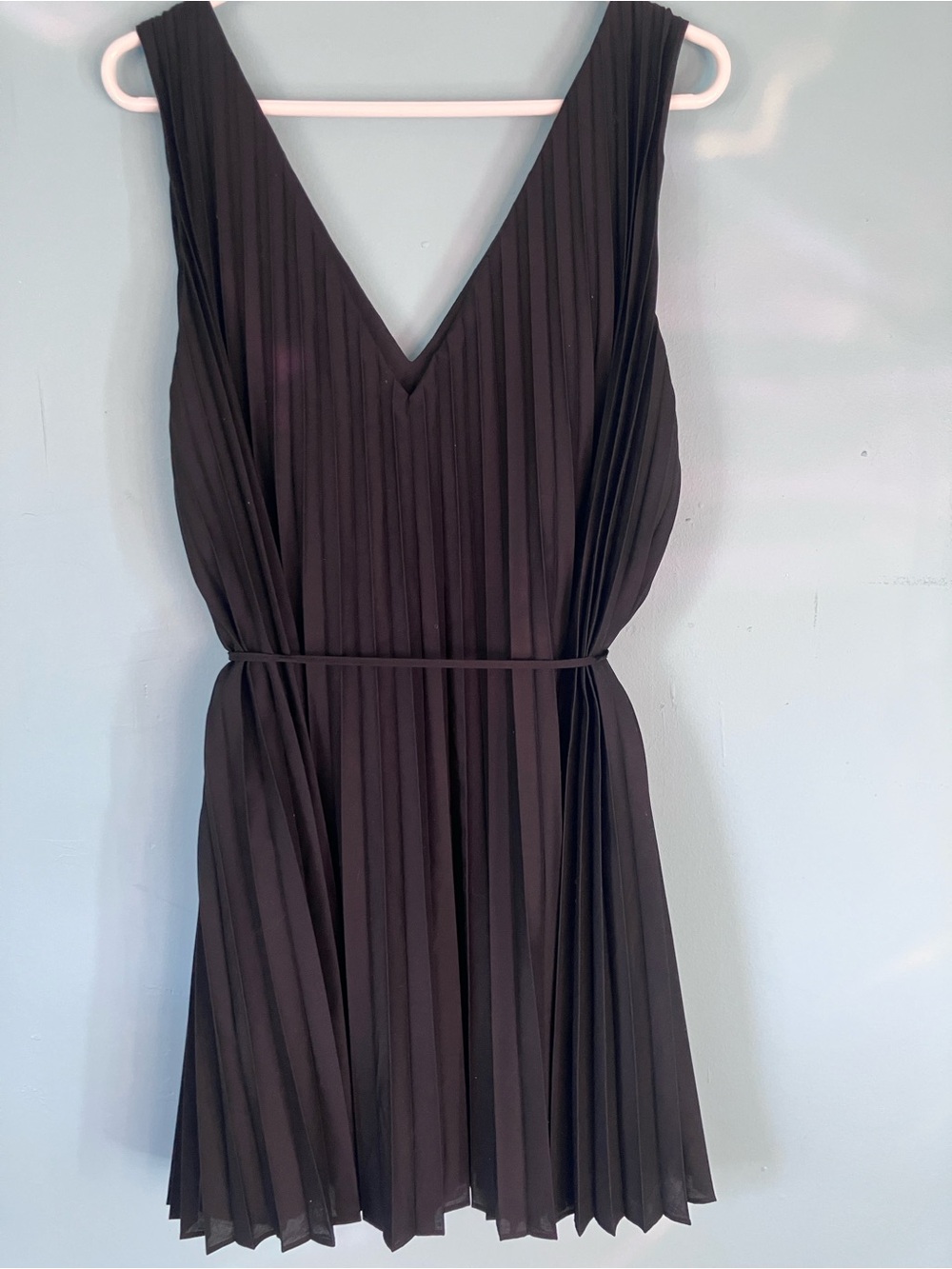 Banana Republic Black Pleated V-Neck Mini Dress